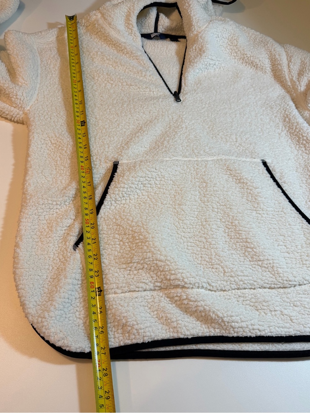 Lands End Cozy Sherpa Fleece Hoodie Ivory Cream Half Zip Pullover Contrast Trim - Picture 8 of 10